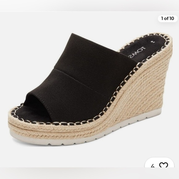 TOMS Monica Mule Espadrille Wedge Platform Sandals Black Size 9.5 - Picture 2 of 14